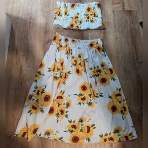 Two Piece Sunflower Skirt Set